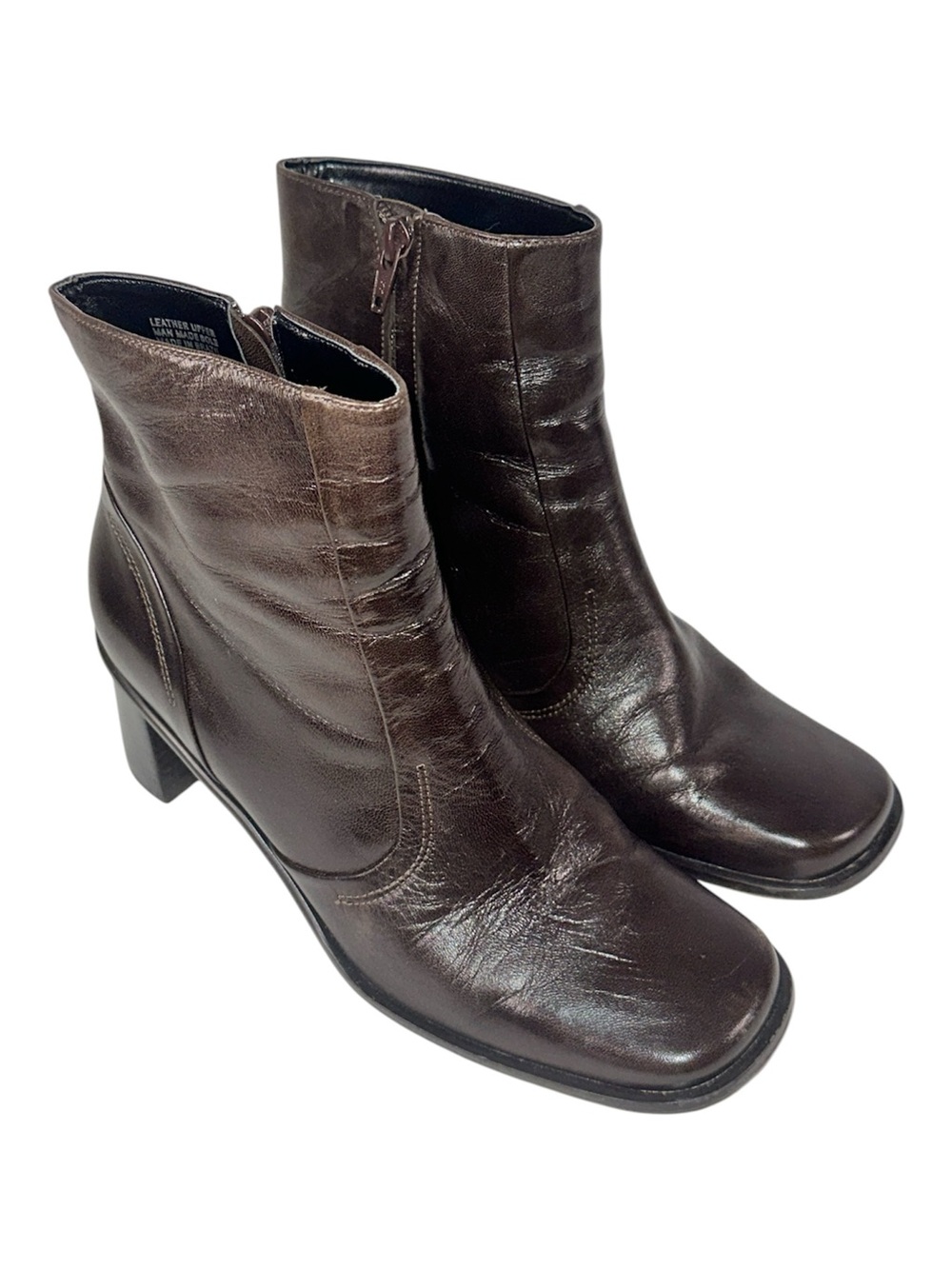 Etienne Aigner Swatter Truffle Brown Leather Ankle Boots Size 7.5 Square Toe
